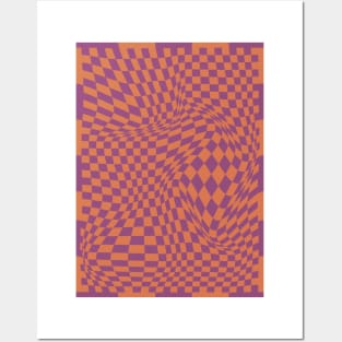 Checkerboard Pattern - Purple Orange Posters and Art